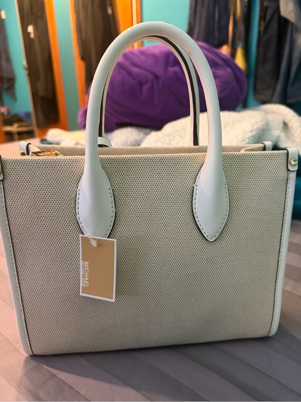 Michael Kors Cream Satchel with Top Handles - Picture 2 of 4